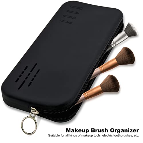 Image of ozner Large Travel Makeup Brush Holder, Silicone Makeup Brush Holder Zipper Bag, Toiletry Storage Box, Soft and Smooth Travel Makeup Tool Organizer(Black), Black, Fashionable Cosmetic Brush Bag