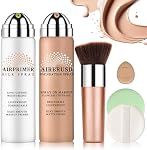 Airbrush Fondation maquillage avec Primer (01 Naturel) ► Respirant Blendable,Fondation Couverture complète, Couleur longue durée,Peau radiante lisse,Ingrédients hydratants,Maquillage sans faille