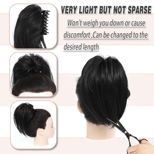 colorfulpanda Claw Clip Messy Bun Hair Extensions Black Color,Natural Straight Synthetic Hairpiece Short Ponytail Bun Chignons for Women Girls - Image 4