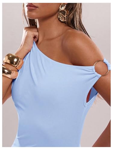 Image of Verdusa Women's Off The Shoulder Dresses Asymmetrical Ruched Sleeveless Maxi Dress