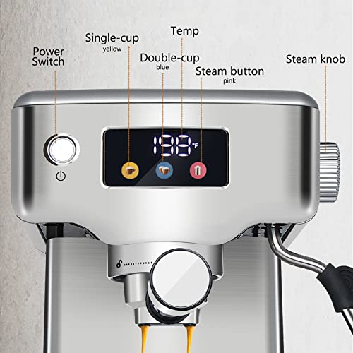 Homtone Espresso Machine 20 Bar, Stainless Steel Espresso Machine With Milk Frother For Cappuccino, Latte, Touch Screen Espresso Coffee Maker For Home (Modern) #TOP1