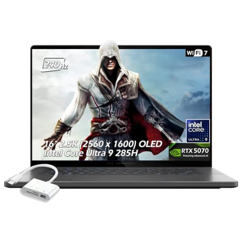 Image of ASUS ROG Zephyrus G16 16-inch ROG Nebula OLED 240Hz Gaming Laptop, GeForce RTX 5070, Intel Core Ultra 9 285H, 16GB LPDDR5X 1TB SSD, Wi-Fi7, Backlit KB, Win11, Eclipse Gray, w /USB Hub, W /GaLiMu