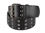Gary Majdell Sport Men's 2'' Genuine Leather Double Grommet Belt with Metal Buckle (Black, 42)