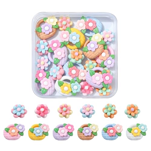 UR URLIFEHALL 20 Pcs Resin Flower Flatback Cabochons Opaque Floral Beads No Hole Embellishments for DIY Hair Crafts Home Decoration