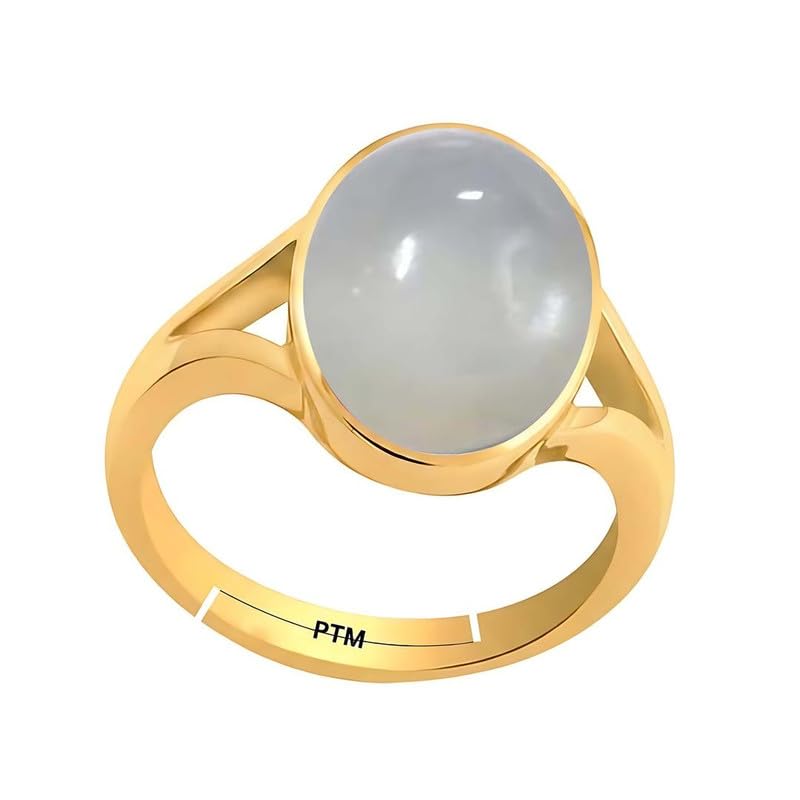 PTM Natural Moonstone/Ch&rakant 3.25 to 10.25 Ratti or 3.00 to 9.50 Carat Astrological Certified Gemstone Panchdhatu/5 Metals Gold Plated Adjustable Ring for Men Women