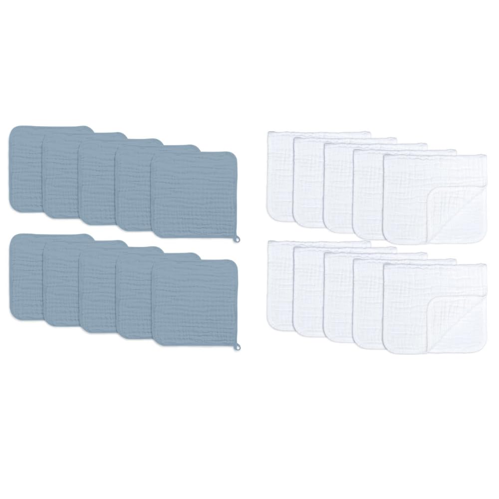 Comfy Cubs Baby Washcloths, Muslin Cotton Baby Towels and Muslin Burp Cloths Large 100% Cotton Bundled