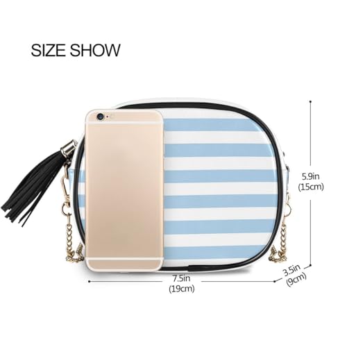 Image of ALAZA Women's Blue White Striped PU Leather Crossbody Bag Shoulder Purse with Tassel