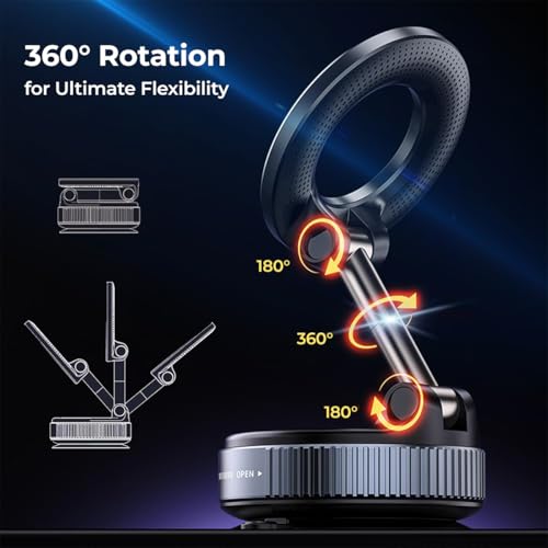 Image of pTron Dockit 360 Magnetic Car Mobile Holder, Strong Vacuum Suction, Universal Car Mount for Dashboard, Gym, Mirror, Compact, Foldable, Rotatable Mobile Stand Compatible with All Smartphones (Black)