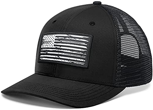 Image of American Flag Hat, Baseball Cap for Men Women, Adjustable Snapback Hats USA Flag Trucker Hat Black