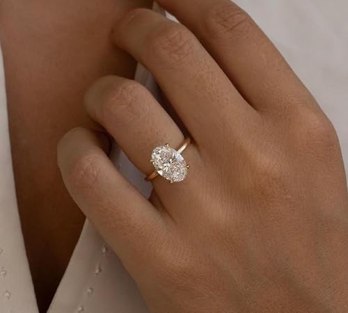 Art Deco 10x7 MM Elongated Oval Cut Moissanite Wedding Ring 10K Solid Yellow Gold Hidden Halo Engagement Ring 2.5 CT Stone Women Anniversary Promise Jewelry Birthday Gift For All Family2