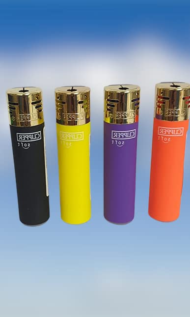 4 x CLIPPER CLASSIC ELECTRONIC FANCY TOP GOLD Set Assorted Designs Gas Lighter Refillable NEW SOFT TOUCH Design BLACK PURPLE ORANGE YELLOW GREAT GIFT SET