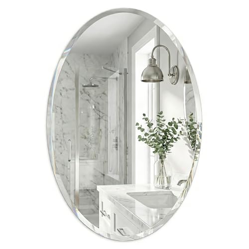 Pocetry 20"x28" Frameless Oval Bathroom Mirror, Beveled Vanity Mirror with