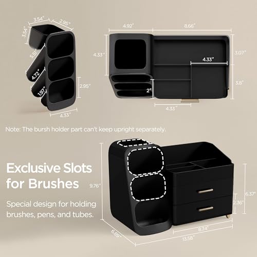 Image of HBlife Cologne Organizer for Men Makeup Organizer with Brush Holder for Vanity, Large Plastic Bathroom Countertop Organizer Skin Care Storage, Fathers Day Gift for Dad Husband, All Black