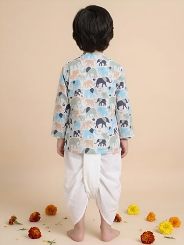 Image of POLKA TOTS 100% Cotton Elegant Traditional Dhoti Kurta Set for Baby Boys | Ultra-soft Cotton Ethnic Dress for Festivals and Weddings | Traditional Angrakha Dress for Kids Boys