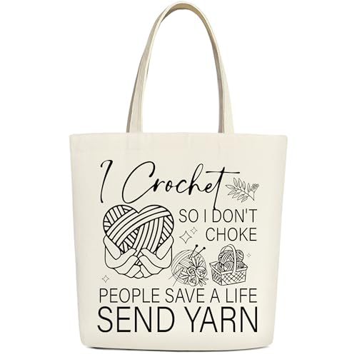 BWTRVL Cute Canvas Crochet Tote Bag for Women, Perfect Mother's Day Birthday Crochet Gifts for Crocheters Mom Grandmother Best Friends, Reusable Market Tote Everyday Use Mommy Bag - A12