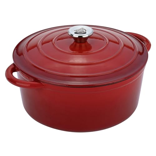 GRÄWE Gusseisentopf, Rot, Ø 26 cm, 4,5 L, 11,5 cm hoch, Schmortopf, Bräter, mit Deckel, Bratentopf, Brottopf, Brotbacktopf, Kochtopf, Emaille-Topf