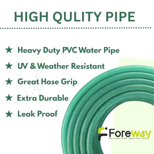 Image of 15 Meter 0.5 inch Heavy Duty 3 Layered Braided PVC Garden Hose Pipe with 8 Mode Spray Gun, Tap Adapter & 3 Clamps, Water Pipe for Garden, Car Washing, Garden Pipe for Home