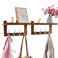 Aniston Coat Hooks with Shelf Wall Mounted, Set of 2, 80cm Entryway Coat Rack for Wall, Wall Floating Shelf with 8 Double Metal Hooks for Bathroom, Bedroom, Kitchen, Living Room, Mudroom