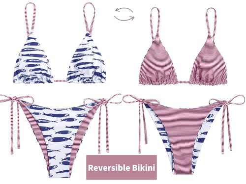 Image of ZAFUL Women's Triangle Bikini Floral String Bikini Set Two Piece Swimsuit Bathing Suits