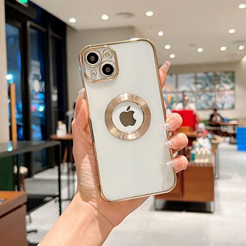 Image of YOFO Electroplated Logo View Back Cover Case for Apple iPhone 13 [6.1] (Transparent|Chrome|TPU+Poly Carbonate)