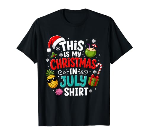 Christmas in July Shirt Santa Hat Summer Beach Vacation Xmas T-Shirt