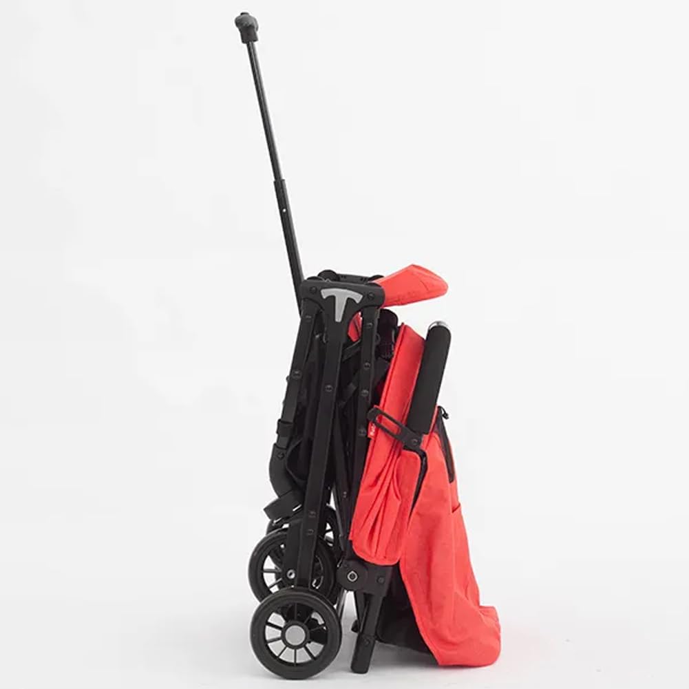 BAKAJI Passeggino Pro Ultra Leggero con Chiusura Facilitata Portata Massima 15 kg, Schienale Reclinabile con Cintura di Sicurezza a 5 Punti, Pieghevole con Una Mano, Salvaspazio (Rosso)