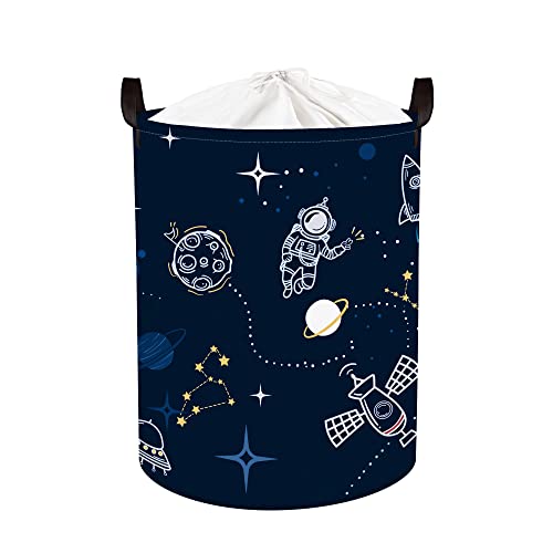 Image of Clastyle 45L Spaceships Rocket Astronaut Nursery Hamper Outer Space Planet Clothes Toys Storage Basket with Drawstring