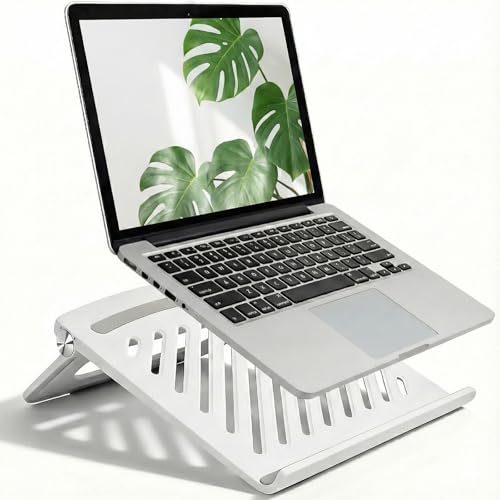 KYQEE White Laptop Stand for Desk - Adjustable Foldable Laptop Riser Fun White Elephant for Women Coworkers Ventilated & Sturdy with Anti-Slip Pads for MacBook Home Office