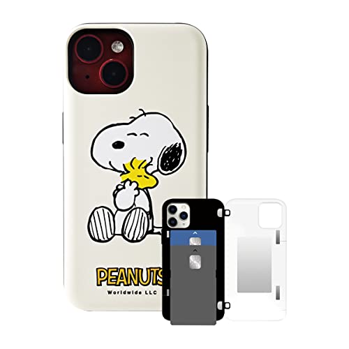 [Iphone 14 Mirror Wallet Case] Kubrick Peanuts Snoopy Case Card Holder Mirror Bumper Phone Case Dual Layers Polyurethane Shockproof Uv Printing (Snoopy) #TOP5