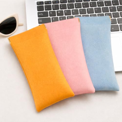 Image of 3 pack leather eyewear case PU soft sunglasses bag squeeze top portable lightweight eyewear case for men and women
