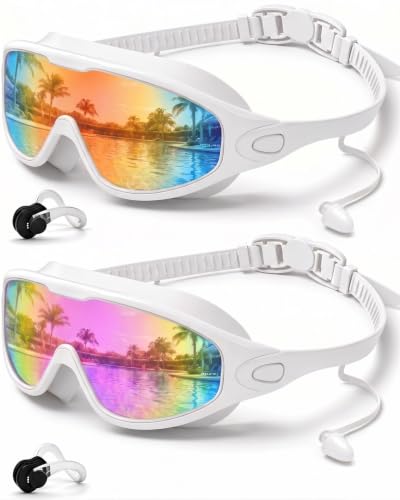 Image of Swim Goggles 2 Pack, Wide View Anti Fog&UV Swimming Goggles for Audlt, No Leak Pool Beach Essentials for Men Women