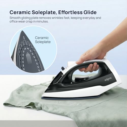 Image of Wipro Elato GS 208 1250 W Steam Iron With 160 Ml Water Tank | 5 Fabric Setting | Scratch Resistant Ceramic Soleplate | Anti- Calc Protection |2 Year Warranty
