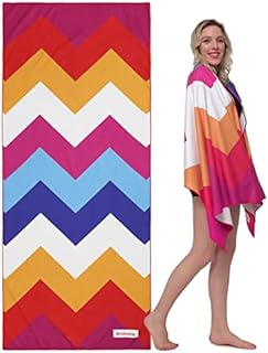 Winthome Microfibre Beach Towel, Large Quick Dry Sand Free Towel Perfect for Travel, Swimming, Camping, Holiday, Lightweight Adults Beach Towel Includes Bag (Red Zigzag, 80x180cm - 1 pack)