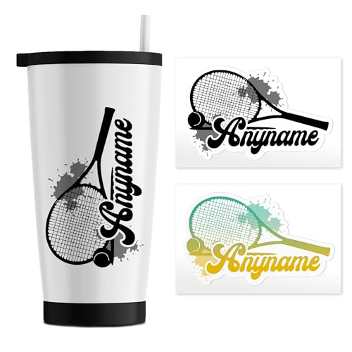 Custom Tennis Player Name Transparent Sticker Personalized Tennis Sports Fan Lover Waterproof UV DTF Stickers for Water Bottle, Laptop, Scrapbook, Notebook, Cute Gifts for Her Him