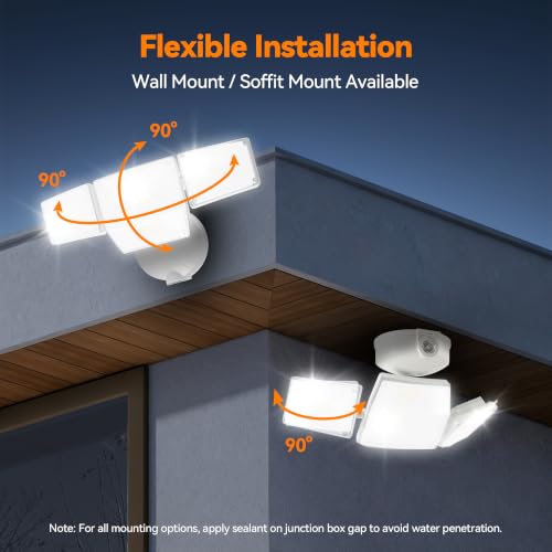 ShineSeed 85W 10000LM Dusk to Dawn Outdoor Lighting, 4-Head Super Bright LED Flood Light, 5000K Daylight, IP65 Waterproof Hardwired Exterior Security Light for House Garage, Yard, Backyard (White) by ShineSeed - Used condition - Image 6
