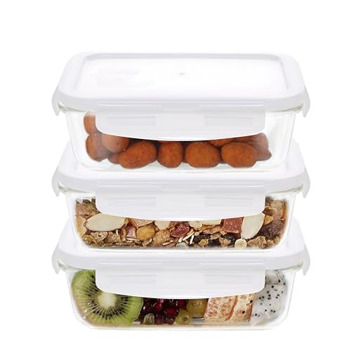Image of Cutting EDGE 640ml Rectangular Borosilicate Glass Food Container (Set of 3) | Lunch box, dry food storage, meal storage, refrigerator use, Transparent container, household kitchen, for food Preparation