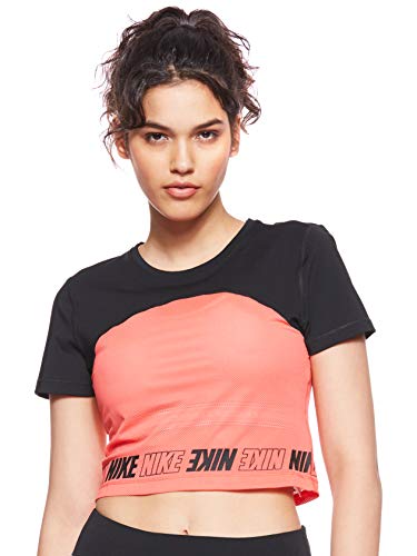 Nike W NP SPRT Dstrt Top SS Camiseta, Mujer, Ember Glow/Black/Black, M