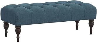 Homevibes Storage Zeno Ottoman with Hidden Compartment, Rectangular 2 Seater Ottoman, Living Room Furniture, Storage Ottomans for Office, Bedroom, Living Room (Ivory) (Navy Blue)