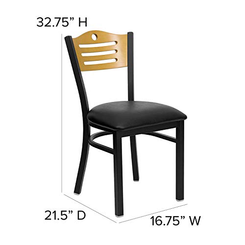 Image of Flash Furniture HERCULES Series Black Slat Back Metal Restaurant Chair - Natural Wood Back, Black Vinyl Seat