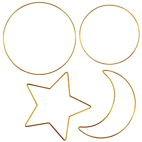 Rainmae 4 Stück Metall Ringe Sternform Handwerk Drahtringe aus Eisen,Ideal für Traumfänger, Makramee, Trockenblumen, Wanddeko Hochzeit Dekor, DIY Handwerk Basteln 20cm 25cm 30cm (Gold) Cover