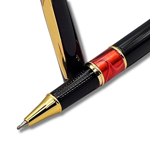 Image of Venti Gold Trim Roller Ball Pen| Black Body Color | Ink Color - Black | Novel Gifts For Professionals | Premium Pens For Personal & Professional Use | Return Gift |Japanese Tech (5062-Red)