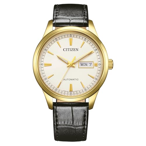 CITIZEN Reloj de hombre automático día/fecha con 40 mm de diámetro en diferentes variantes, Blanco / Correa de Cuero, Correa