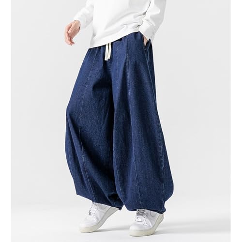 Baggy Jeans for Men Drawstring Elastic Waist Wide Leg Jeans 90s Vintage Harlan Hip Hop Denim Pants with Pockets3