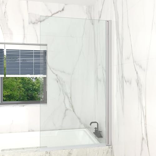 T&K Paroi de douche pour baignoire 80 x 140 cm Chromée, Paroi de baignoire pliable bords carrés verre de sécurité trempé de 5 mm facile à nettoyer des deux côtés écran de douche