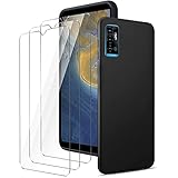 Funda de Silicona para ZTE Blade A71 6.52" en TPU negro con 3 Film de Vidrio, irrompible, anti-estallido, resistente a huellas dactilares y recubrimiento de aceite de sudor.