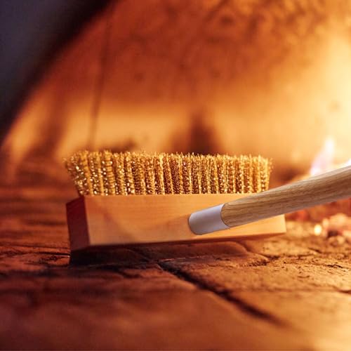 Image of Wood Brush Head with Steel Scraper 9.6 Inch Pizza Oven Brush Brass Bristles Replacement Brush Head