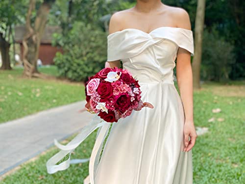 Yironcins Artificial Flowers Combo Box Set Dahlia Peony Hydrangea Silk Fake Flowers Mix Foam Rose For Christmas Home Decoration Diy Wedding Bridal Burgundy Bouquets Centerpieces Arrangements Party #TOP2