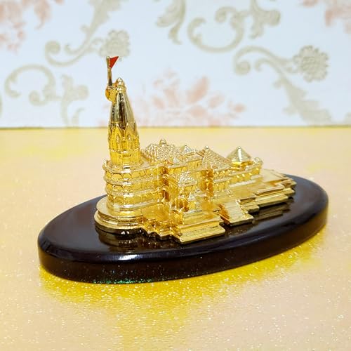 Image of ARNAVIRA Gold Plated Ram Mandir Ayodhya 3D Model with Base for Pooja Room /Car Dashboard /Gifting (Ayodhya Ram Mandir, Small)