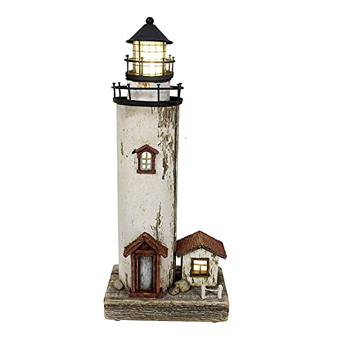 Wood Lighthouse with Led Light Nautical Decorations for Home Rustic Lighthouse Table Decoration Night Light for Beach Theme Living Room Kids Room Bathroom Decor