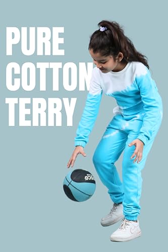 Image of Tweeny Mini Girls Kids Pure Cotton Terry Joggers Set | Tie Dye Co ord Set Winter Combo Outfit with Full Sleeves Sweatshirt and Pants | Relaxed and Comfortable Fittings